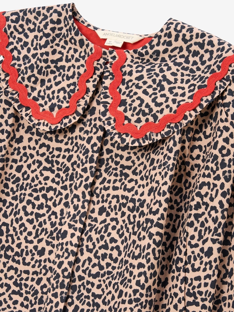 Angel & Rocket Brown Elle Leopard Print Frill Collar Blouse - Image 10 of 10