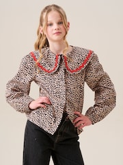 Angel & Rocket Brown Elle Leopard Print Frill Collar Blouse - Image 2 of 10