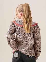 Angel & Rocket Brown Elle Leopard Print Frill Collar Blouse - Image 3 of 10