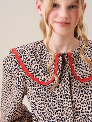 Angel & Rocket Brown Elle Leopard Print Frill Collar Blouse - Image 4 of 10