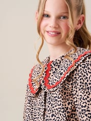 Angel & Rocket Brown Elle Leopard Print Frill Collar Blouse - Image 5 of 10