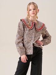 Angel & Rocket Brown Elle Leopard Print Frill Collar Blouse - Image 6 of 10