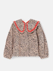 Angel & Rocket Brown Elle Leopard Print Frill Collar Blouse - Image 7 of 10