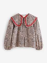 Angel & Rocket Brown Elle Leopard Print Frill Collar Blouse - Image 9 of 10