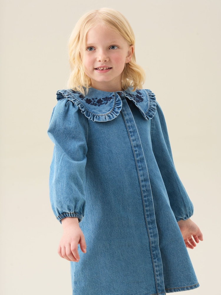 Angel & Rocket Aria Denim Embroidered Collar Dress - Imagen 1 de 5