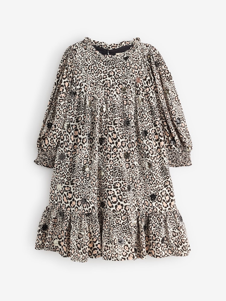 Angel & Rocket Brown Mindy Leopard Print Sequin Embellished Dress - Image 1 of 5