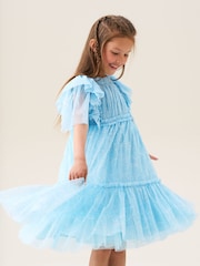 Angel & Rocket Blue Juliana Printed Frill Mesh Dress - Image 2 of 9