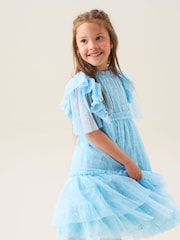 Angel & Rocket Blue Juliana Printed Frill Mesh Dress - Image 6 of 9