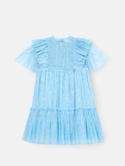Angel & Rocket Blue Juliana Printed Frill Mesh Dress - Image 8 of 9