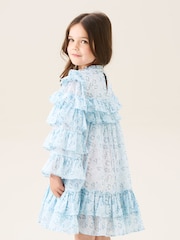 Angel & Rocket Blue Imogen Leopard Print Frill Dress - Image 2 of 9