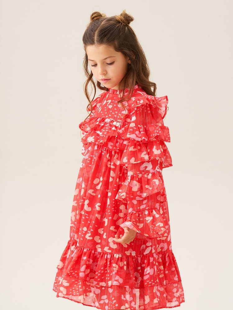 Angel & Rocket Red Imogen Leopard Print Frill Dress - Image 2 of 9 Angel & Rocket Red Imogen Leopard Print Frill Dress - Image 2 of 9