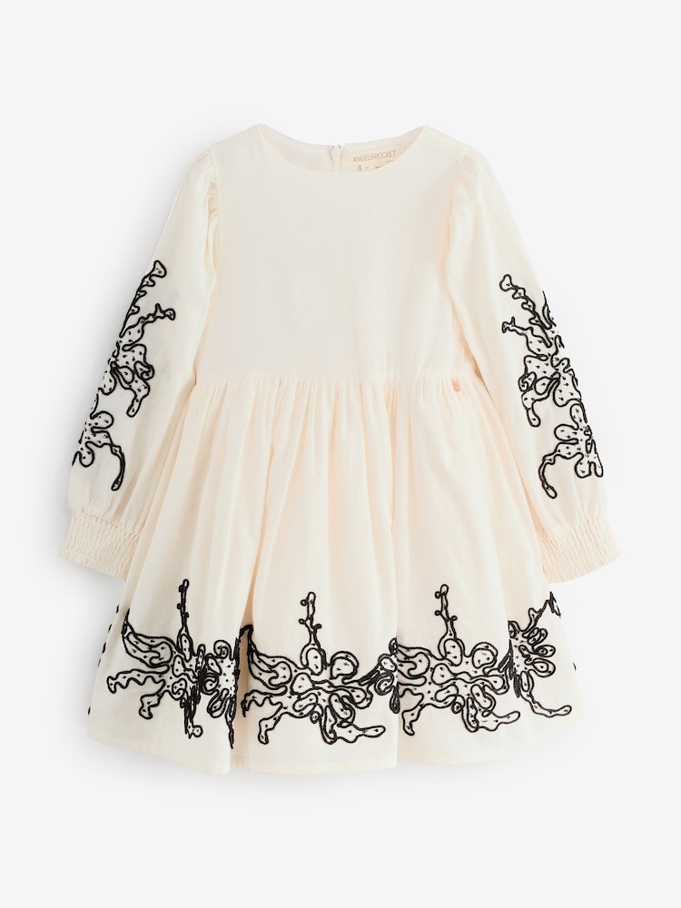 Angel & Rocket Natural Reyna Embroidered Balloon Sleeve Dress - Image 1 of 1