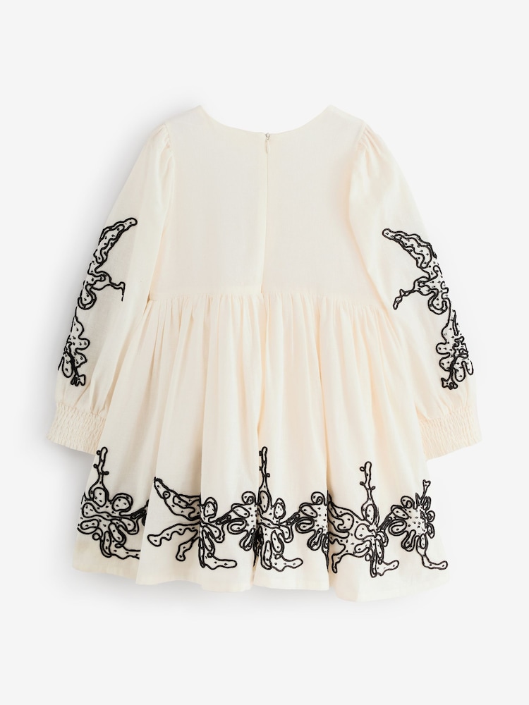 Natural - Angel & Rocket Reyna Embroidered Balloon Sleeve Dress - Imagen 2 de 5