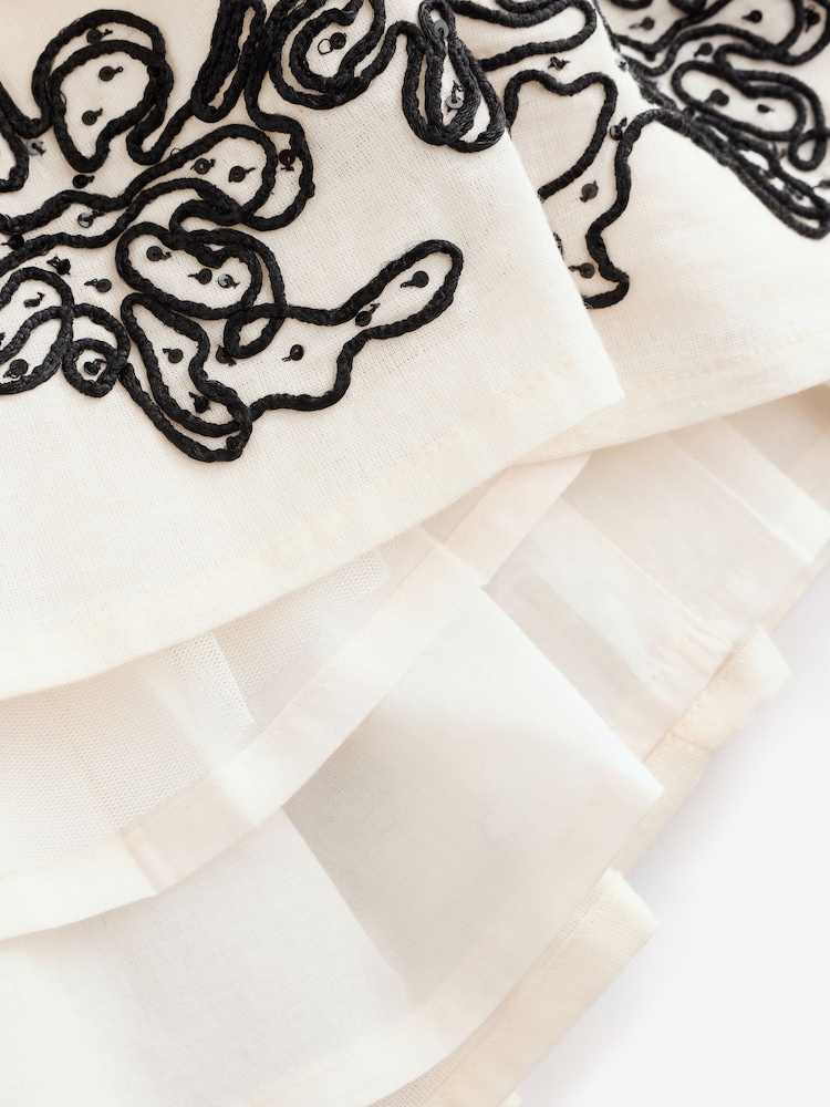Natural - Angel & Rocket Reyna Embroidered Balloon Sleeve Dress - Imagen 5 de 5