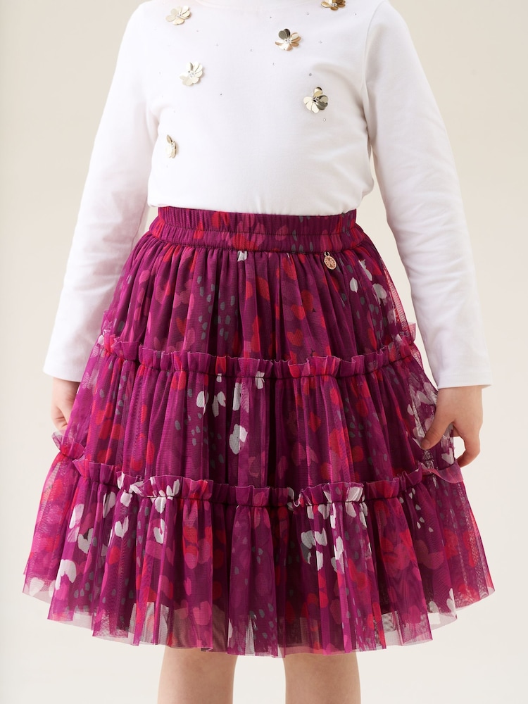 Angel & Rocket Pink Cara Printed Mesh Midi Skirt - Image 1 of 8 Angel & Rocket Pink Cara Printed Mesh Midi Skirt - Image 1 of 8