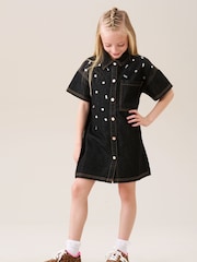 Angel & Rocket Black Zeta Gem Embellished Denim Dress - Image 1 of 7