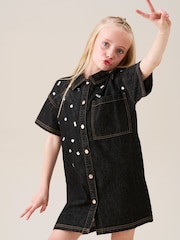 Angel & Rocket Black Zeta Gem Embellished Denim Dress - Image 2 of 7