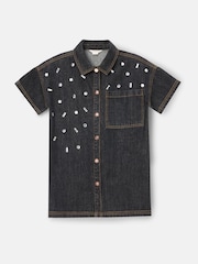 Angel & Rocket Black Zeta Gem Embellished Denim Dress - Image 5 of 7