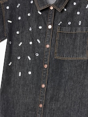 Angel & Rocket Black Zeta Gem Embellished Denim Dress - Image 7 of 7