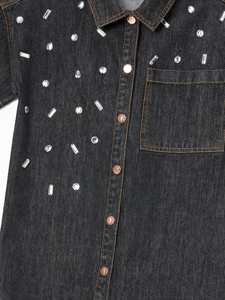 Angel & Rocket Black Zeta Gem Embellished Denim Dress - Image 7 of 7