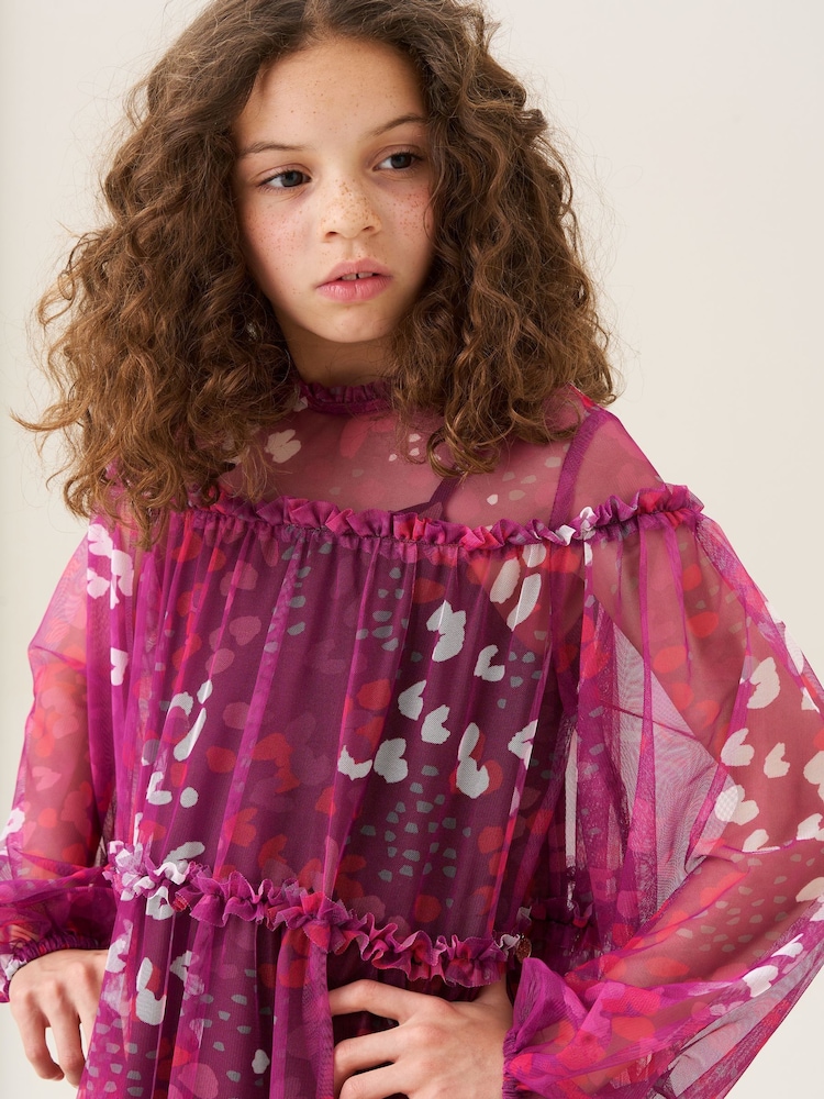 Angel & Rocket Baby Pink Cara Printed Swing Mesh Dress - Image 2 of 6 Angel & Rocket Baby Pink Cara Printed Swing Mesh Dress - Image 2 of 6