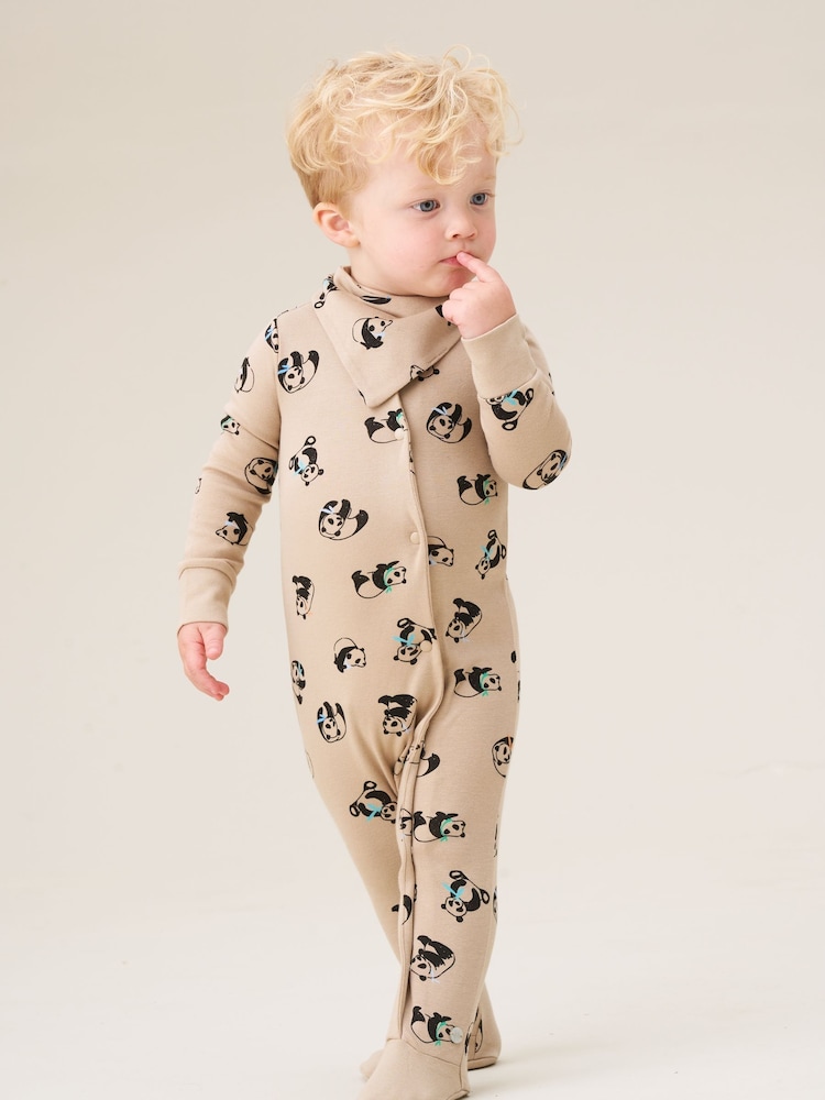 Angel & Rocket Brown Reggie Panda Print Sleepsuit - Image 1 of 4 Angel & Rocket Brown Reggie Panda Print Sleepsuit - Image 1 of 4