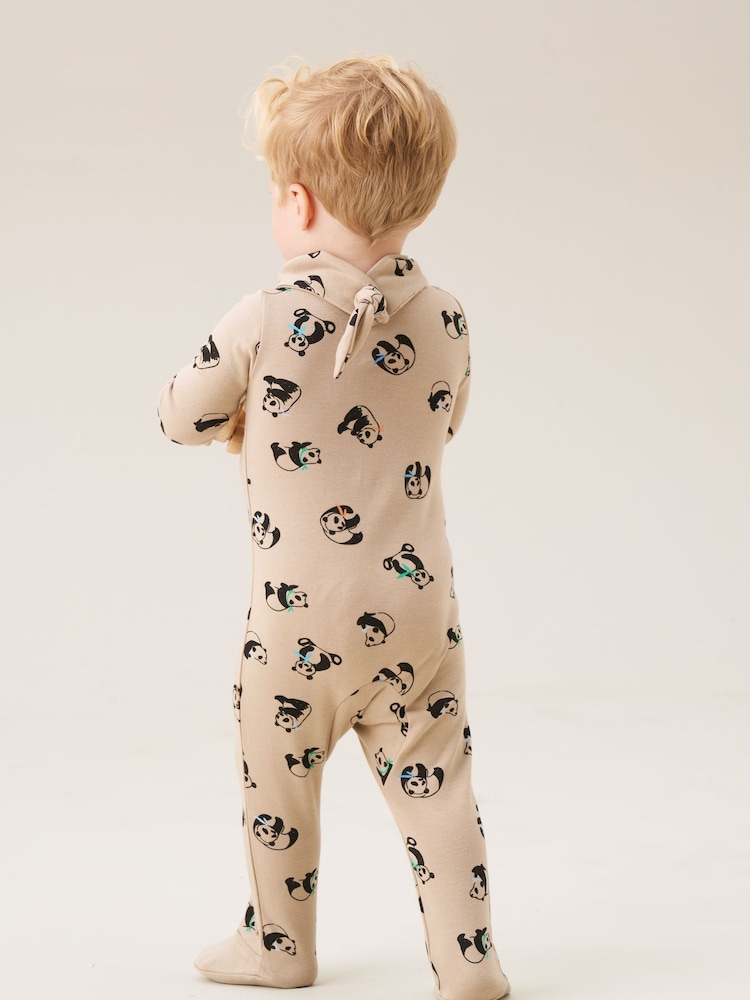 Angel & Rocket Brown Reggie Panda Print Sleepsuit - Image 2 of 4 Angel & Rocket Brown Reggie Panda Print Sleepsuit - Image 2 of 4