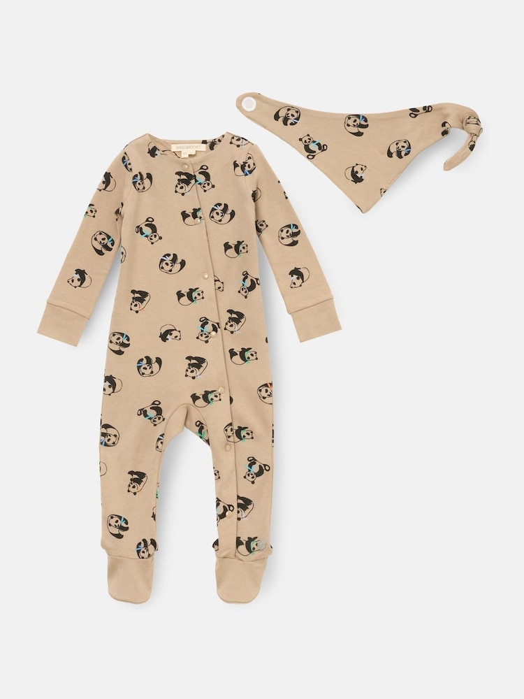 Angel & Rocket Brown Reggie Panda Print Sleepsuit - Image 4 of 4 Angel & Rocket Brown Reggie Panda Print Sleepsuit - Image 4 of 4