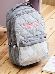 My 1st Years Personalised Large Quilted Pink Name Varsity Backpack - Image 1 of 4