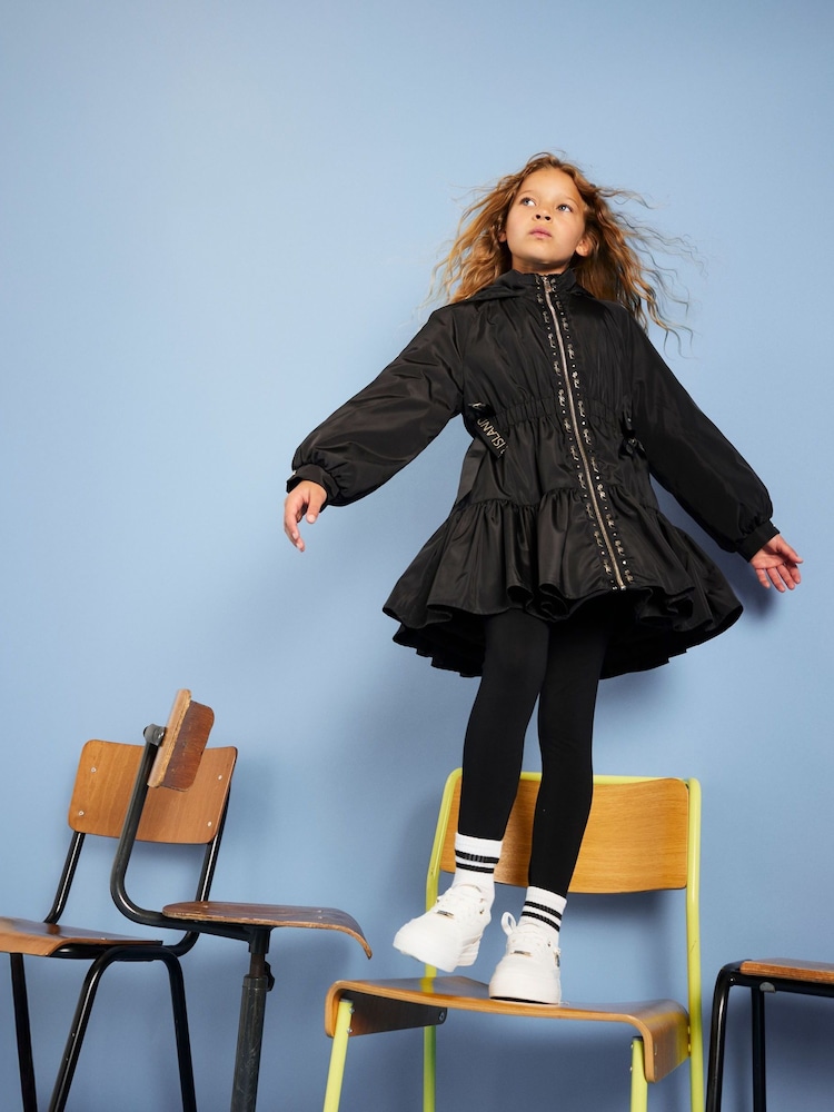 River Island Black Girls Peplum Rain Mac Coat - Image 2 of 7 River Island Black Girls Peplum Rain Mac Coat - Image 2 of 7
