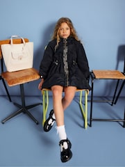 River Island Black Girls Peplum Rain Mac Coat - Image 3 of 7