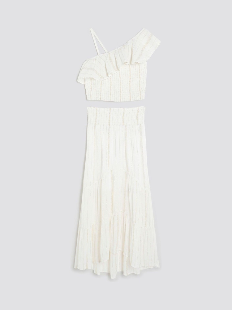 River Island Cream Girls Shimmer Maxi Skirt Set - Image 1 of 4