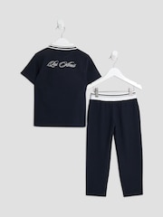 River Island Blue Boys Textured Polo Top & Jogger set - Image 2 of 5