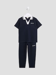 River Island Blue Boys Textured Polo Top & Jogger set - Image 3 of 5