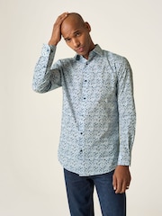 Skopes Blue Floral Print Luxury 100% Cotton Formal Tailored Fit Shirt - Image 1 of 6