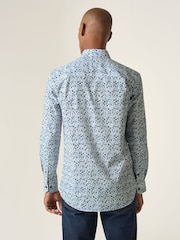 Skopes Blue Floral Print Luxury 100% Cotton Formal Tailored Fit Shirt - Image 2 of 6