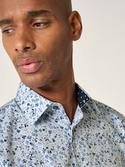 Skopes Blue Floral Print Luxury 100% Cotton Formal Tailored Fit Shirt - Image 3 of 6