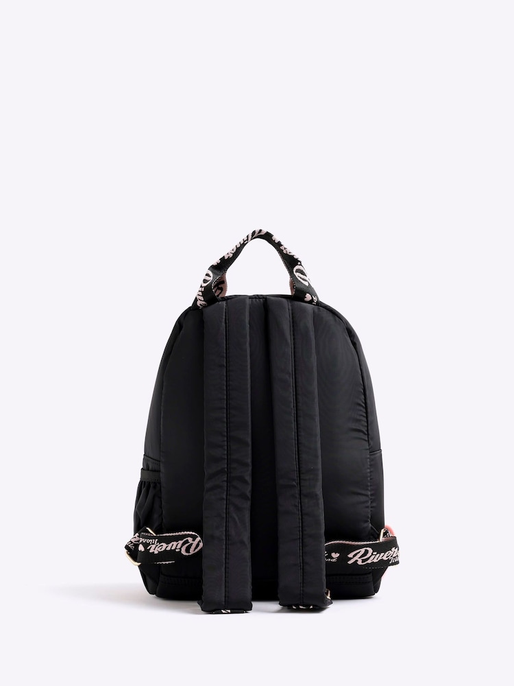 River Island Black Girls Nylon Script Backpack - Image 2 of 5 River Island Black Girls Nylon Script Backpack - Image 2 of 5