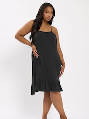 Yours Curve Black Crinkle Racer Dress - Image 1 of 5