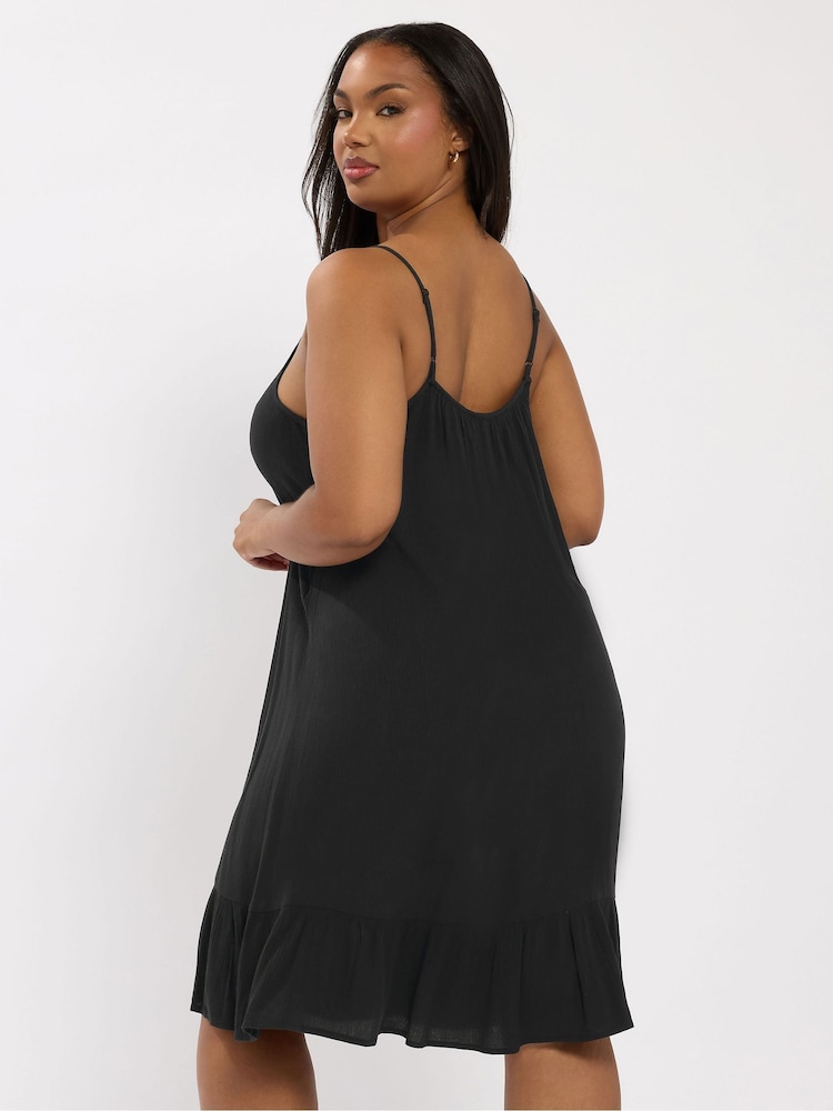 Yours Curve Black Crinkle Racer Dress - Image 2 of 5