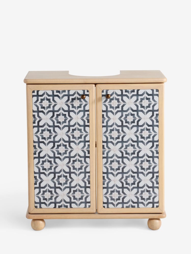 Natural Monochrome Geo Print Under Sink Storage Cabinet - Image 1 of 4