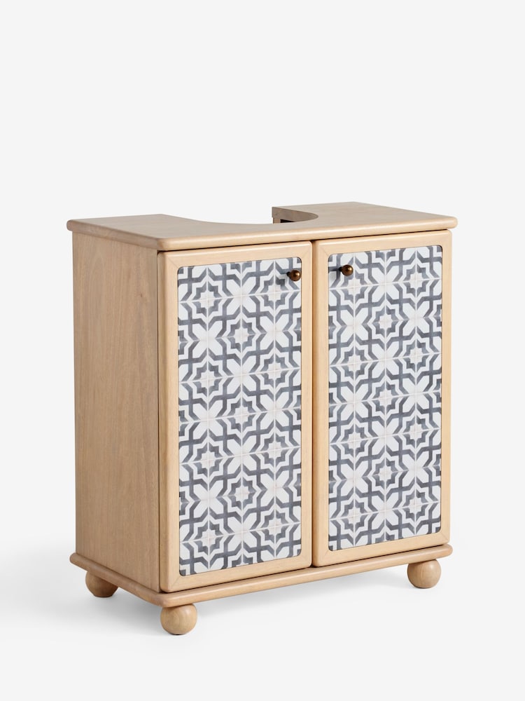 Natural Monochrome Geo Print Under Sink Storage Cabinet - Image 2 of 4