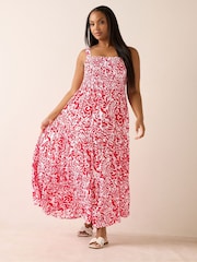 Yours Curve Red Shirred Maxi Dress - Image 1 of 5
