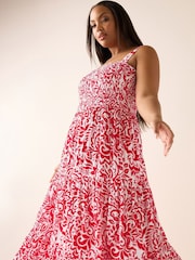 Yours Curve Red Shirred Maxi Dress - Image 2 of 5