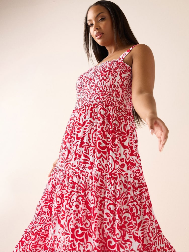 Yours Curve Red Shirred Maxi Dress - Image 2 of 5
