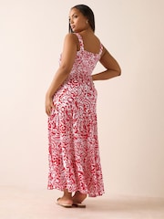 Yours Curve Red Shirred Maxi Dress - Image 3 of 5