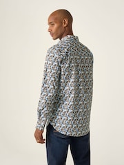 Skopes Blue Brown & Blue Floral Print Luxury 100% Cotton Formal Tailored Fit Shirt - Image 2 of 6