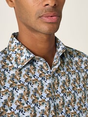 Skopes Blue Brown & Blue Floral Print Luxury 100% Cotton Formal Tailored Fit Shirt - Image 3 of 6