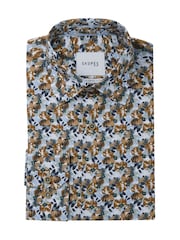 Skopes Blue Brown & Blue Floral Print Luxury 100% Cotton Formal Tailored Fit Shirt - Image 6 of 6