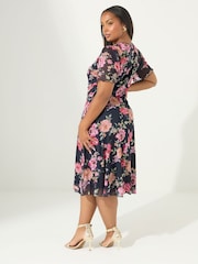 Yours Curve Blue London Mesh Square Neck Dress - Image 3 of 5